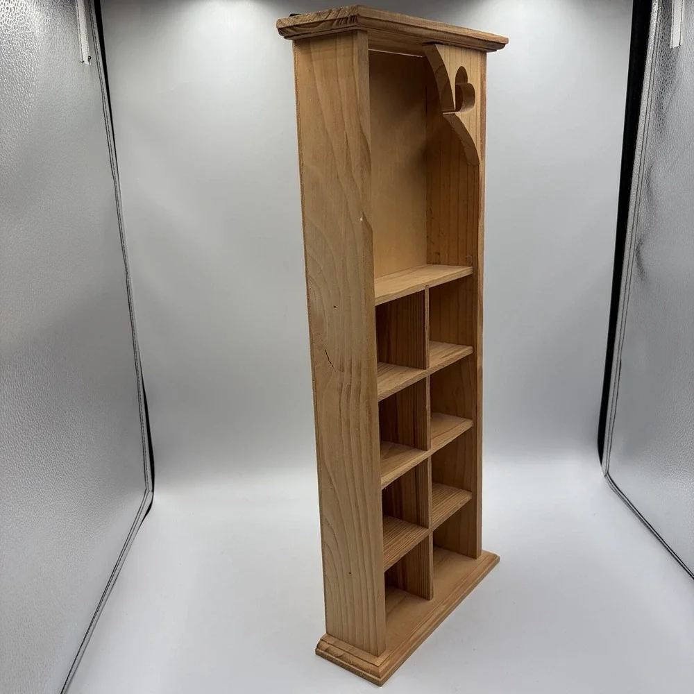 Vtg Pine Wood‎ 9 Cubby Heart Wall Shelf Trinket Unfinished CottageCore 20x8x3